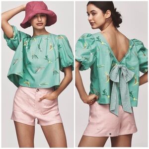Anthropologie Maeve NWT Bow Back Swing Blouse Green Garden Vegetable Small